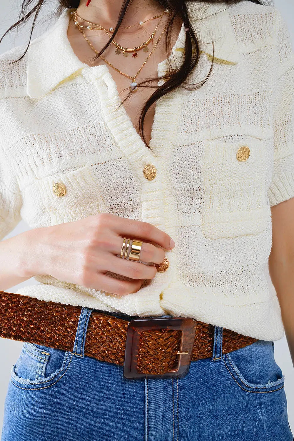 Cardigan en tricot Chemise boutonnée avec poches de poitrine - Pulls