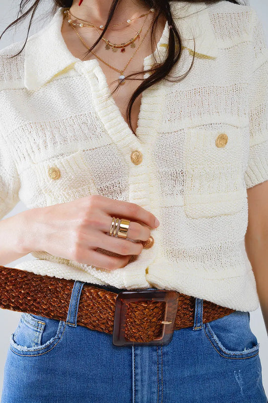 Cardigan en tricot Chemise boutonnée avec poches de poitrine - Pulls