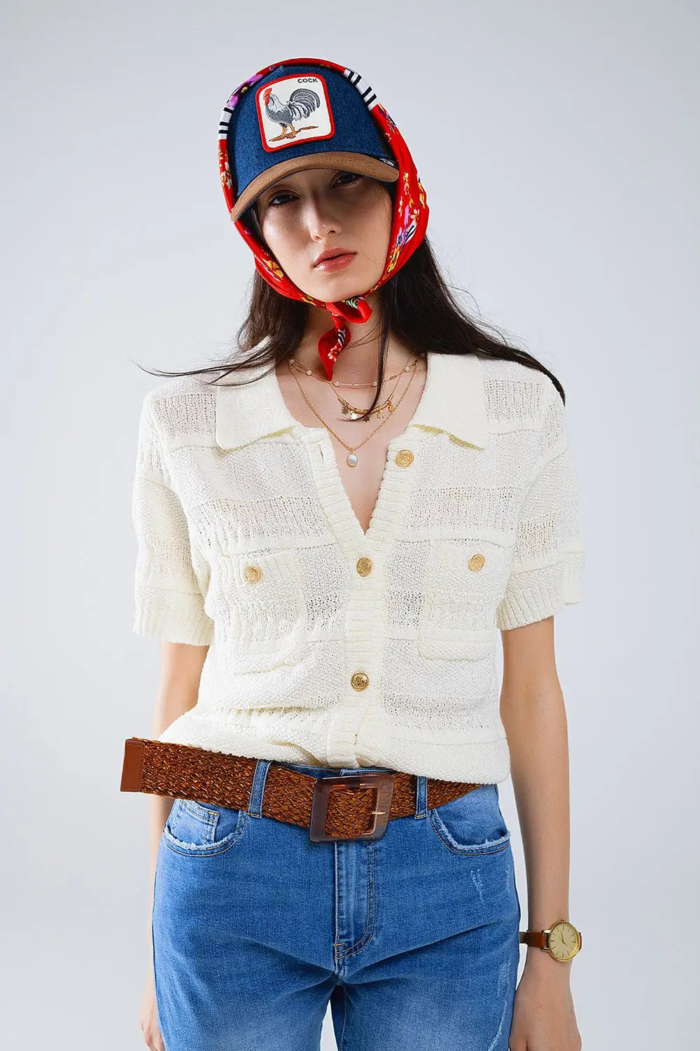 Cardigan en tricot Chemise boutonnée avec poches de poitrine - Pulls