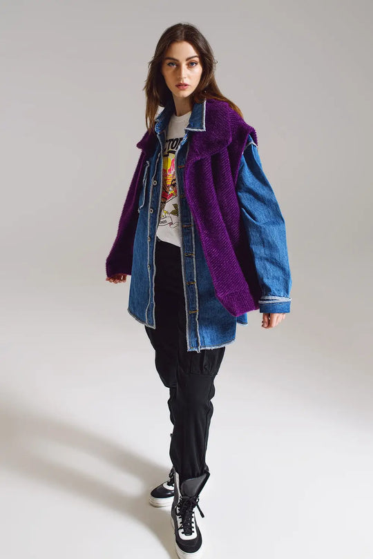 Open Herringbone Gilet with Shawl Style Collard in purple - One Size / Purple - Coats and Jackets