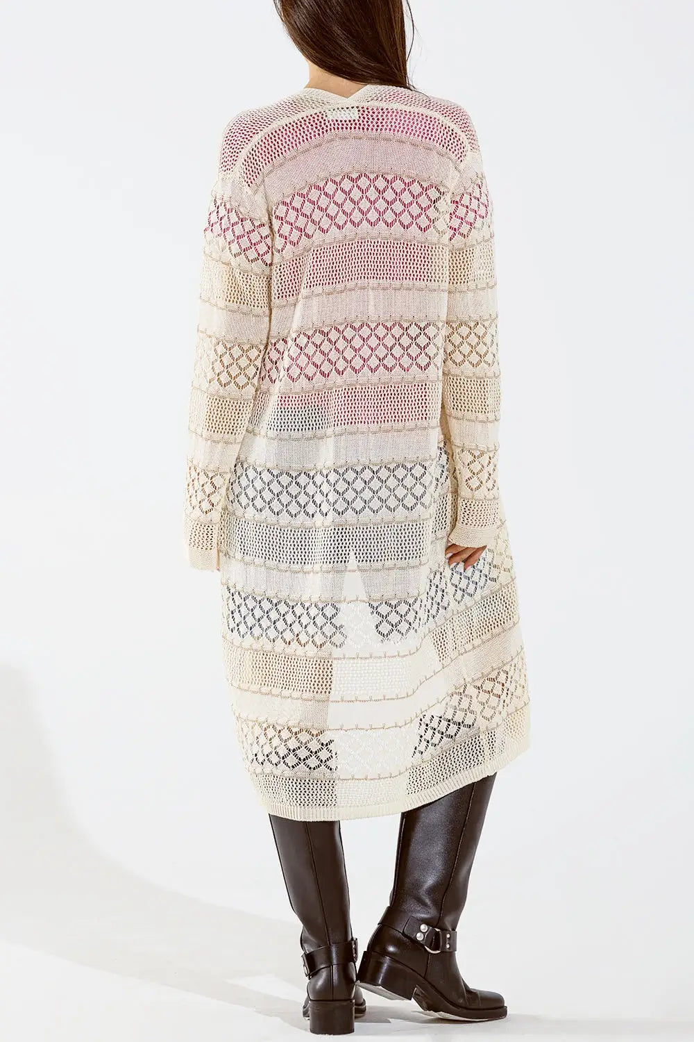 Cardigan Maxi à manches longues en crochet beige - One Size / beige - Pulls
