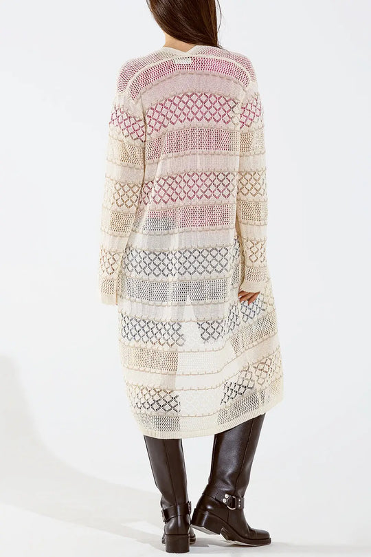 Cardigan Maxi à manches longues en crochet beige - One Size / beige - Pulls