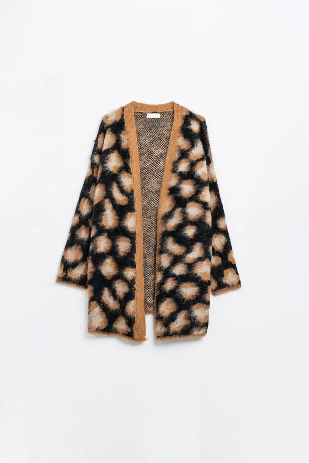 Q2 cardigan noir imprimé léopard en tissu tricoté avec de la laine
