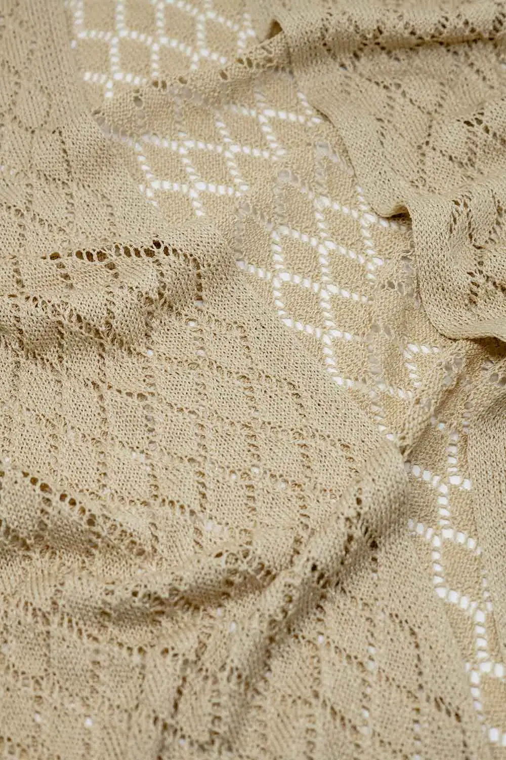 Cardigan ouvert beige avec extrémités à franges et manches 3/4 - One Size / beige - Pulls