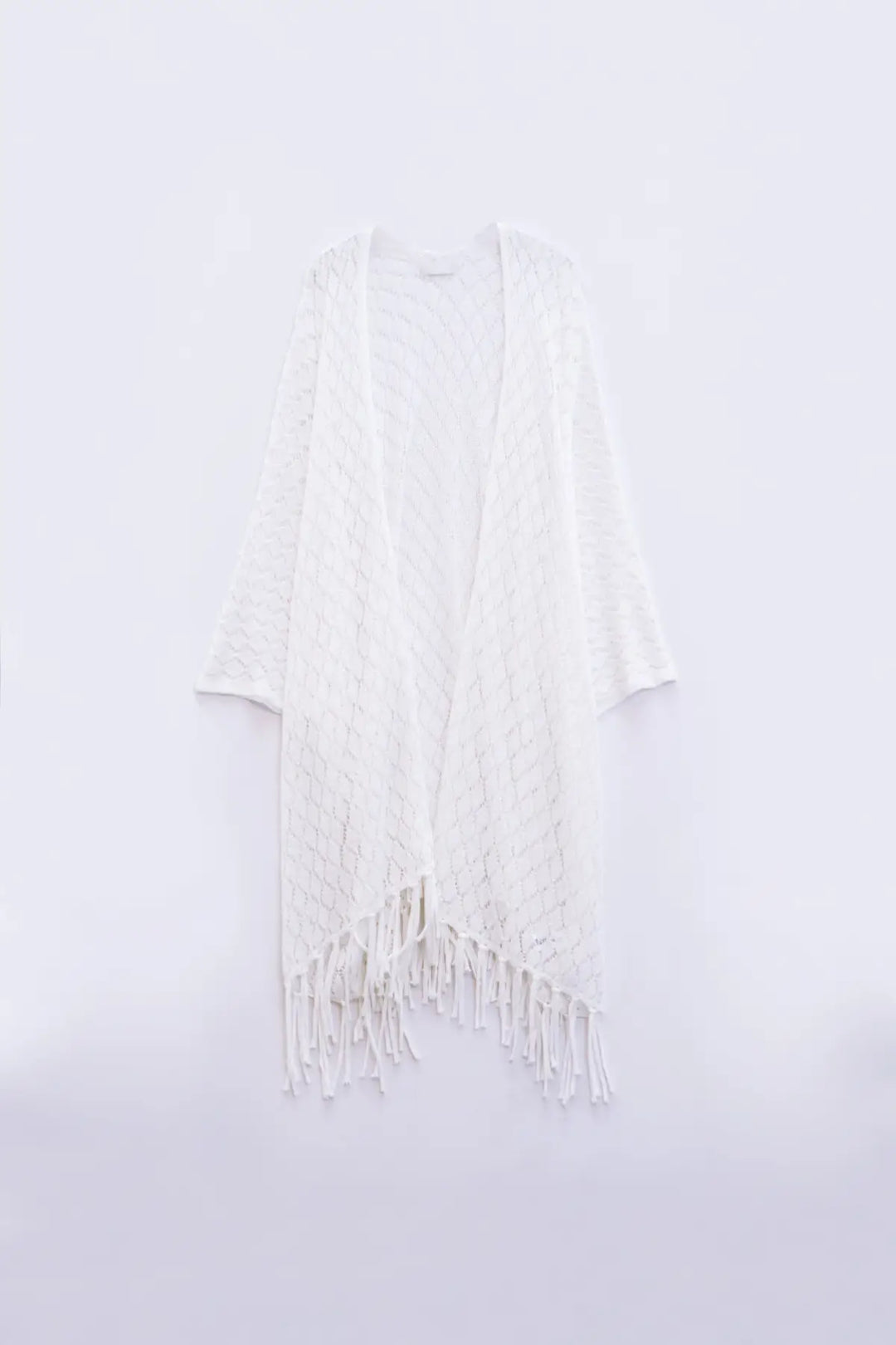 Cardigan ouvert blanc avec extrémités à franges et manches 3/4 - One Size / blanc - Pulls