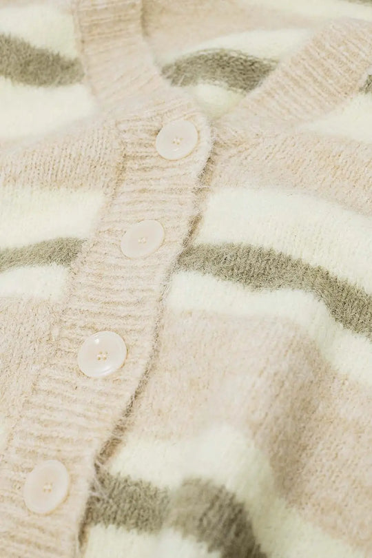 cardigan pelucheux rayé beige - Pulls