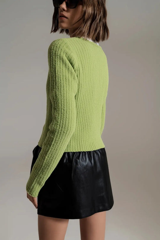 cardigan vert super doux en tricot moelleux - Pulls