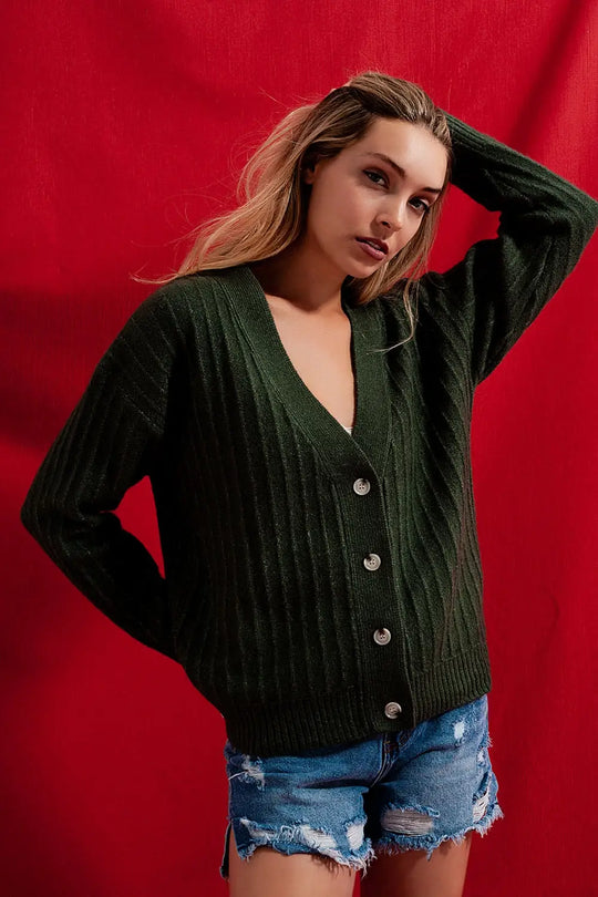 Cardigan with balloon sleeve in green - Sweaters