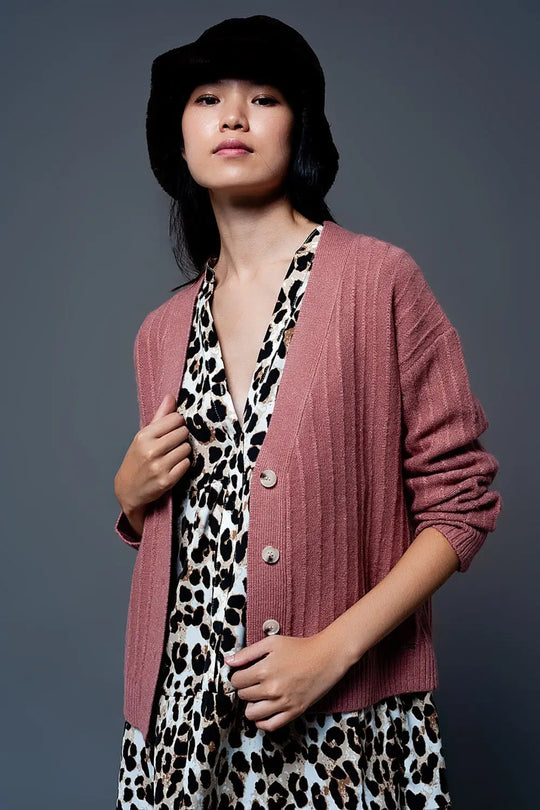 Cardigan with balloon sleeve in pink - Sweaters