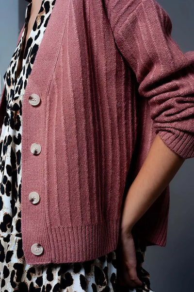 Cardigan with balloon sleeve in pink - Sweaters