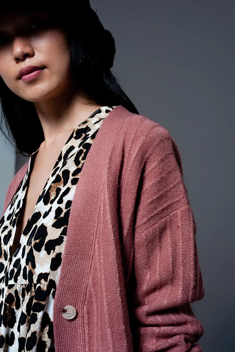 Cardigan with balloon sleeve in pink - Sweaters