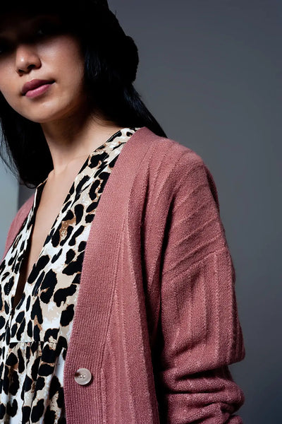Cardigan with balloon sleeve in pink - Sweaters