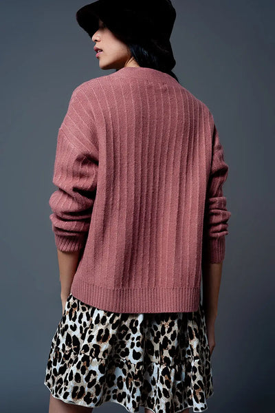 Cardigan with balloon sleeve in pink - Sweaters