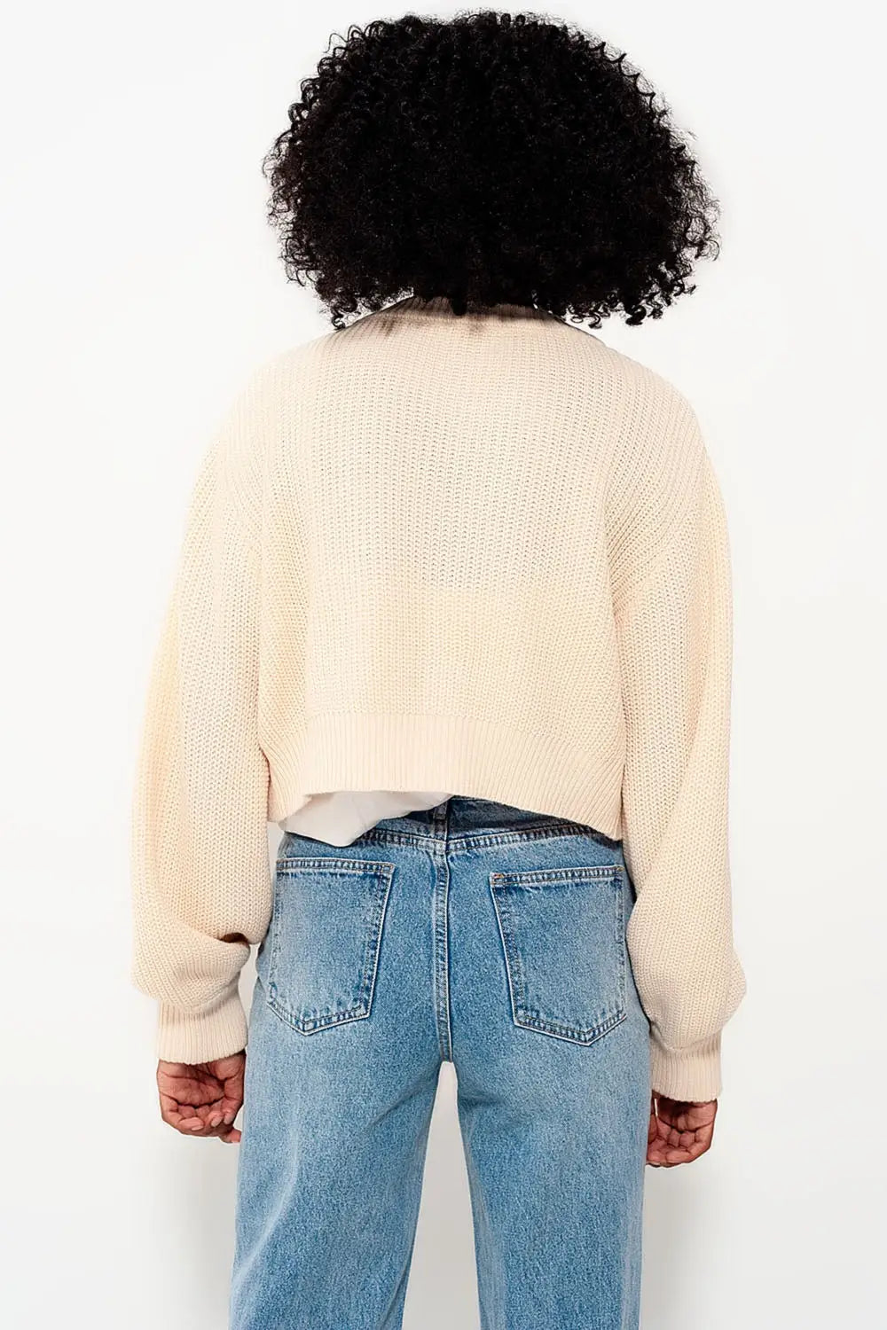 Cardigan with long sleeves and diamante button detail in cream - Sweaters