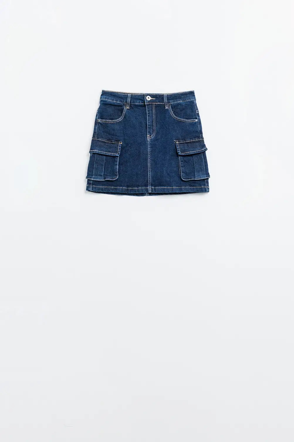 Cargo Denim Skirt in dark Wash With Contrasting Stitching - Skirts