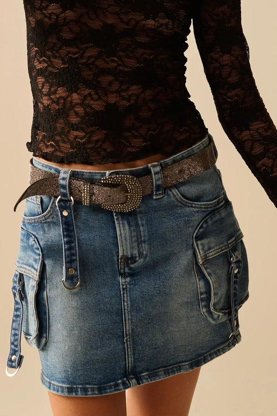 Cargo mini Denim Skirt with Hanging Details - Skirts