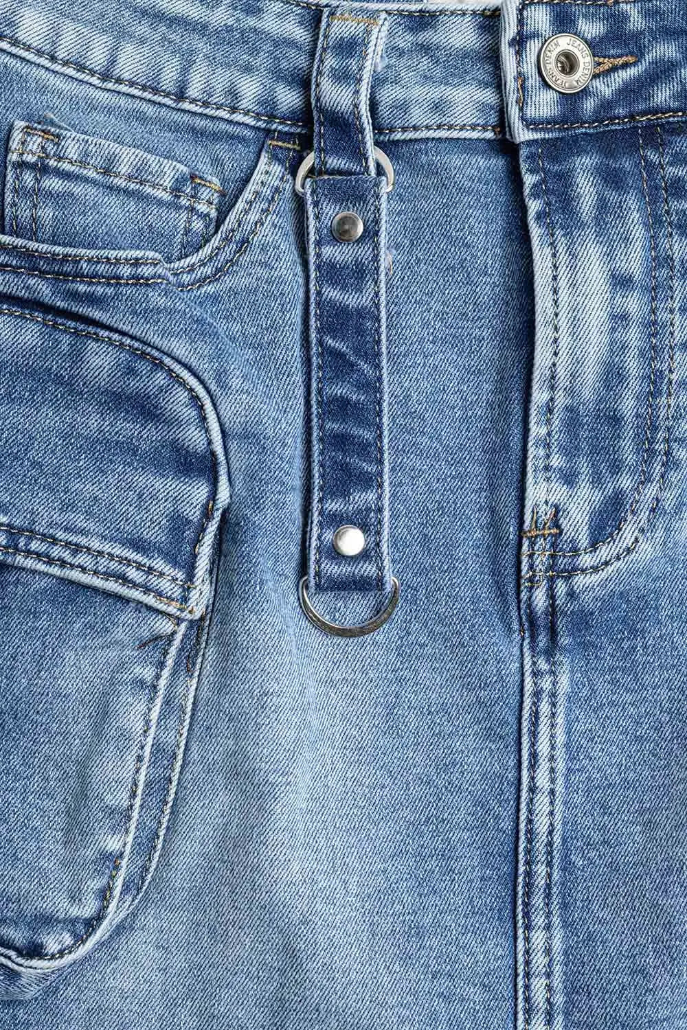 Cargo mini Denim Skirt with Hanging Details - Skirts