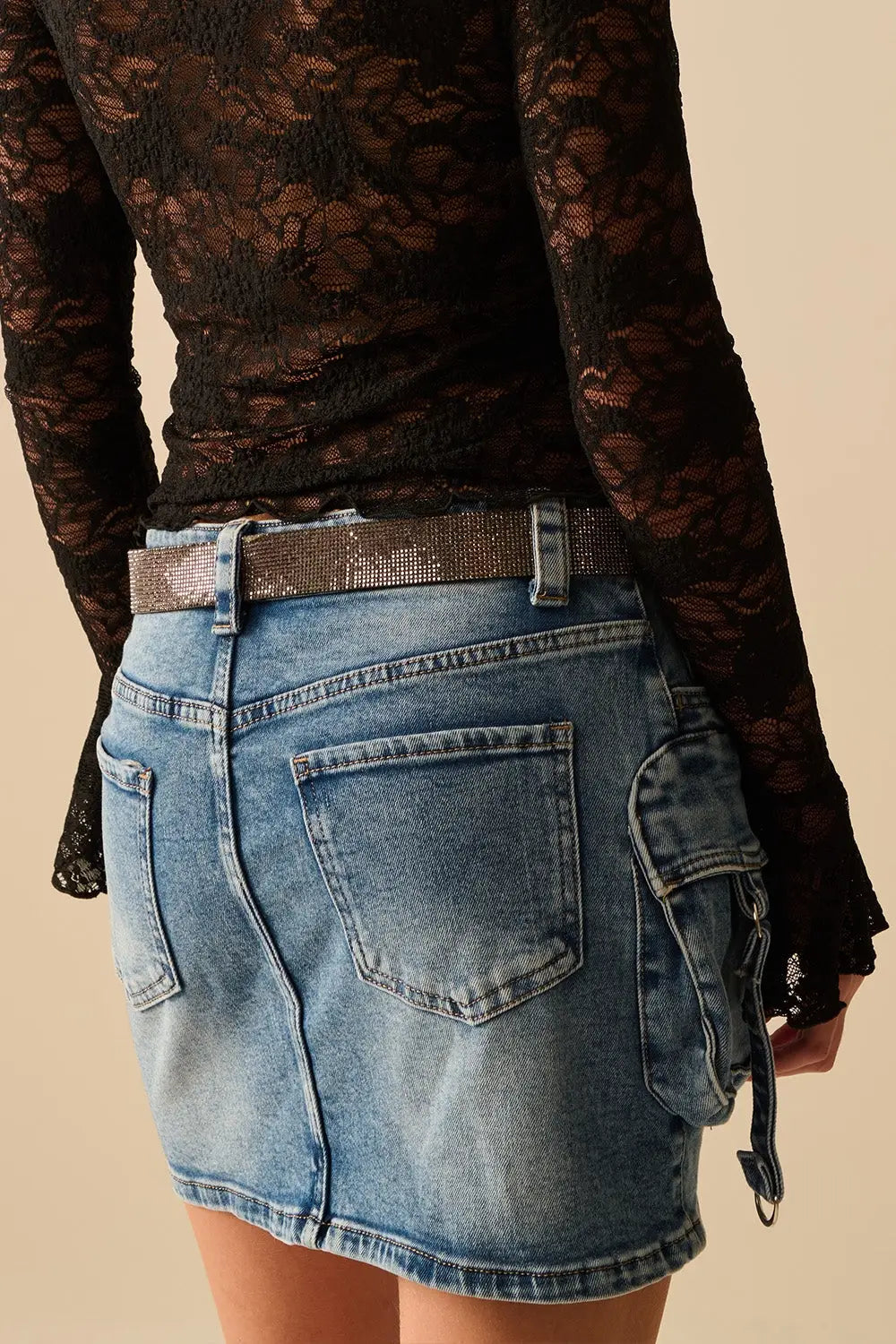 Cargo mini Denim Skirt with Hanging Details - Skirts