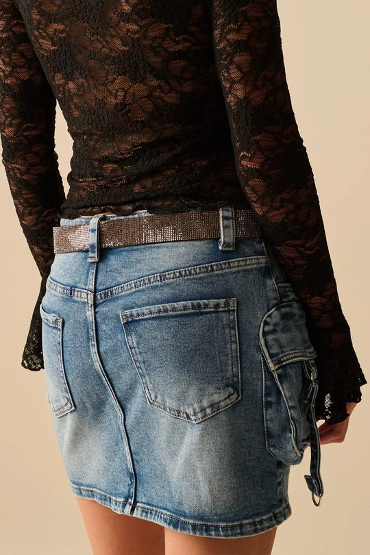 Cargo mini Denim Skirt with Hanging Details - Skirts