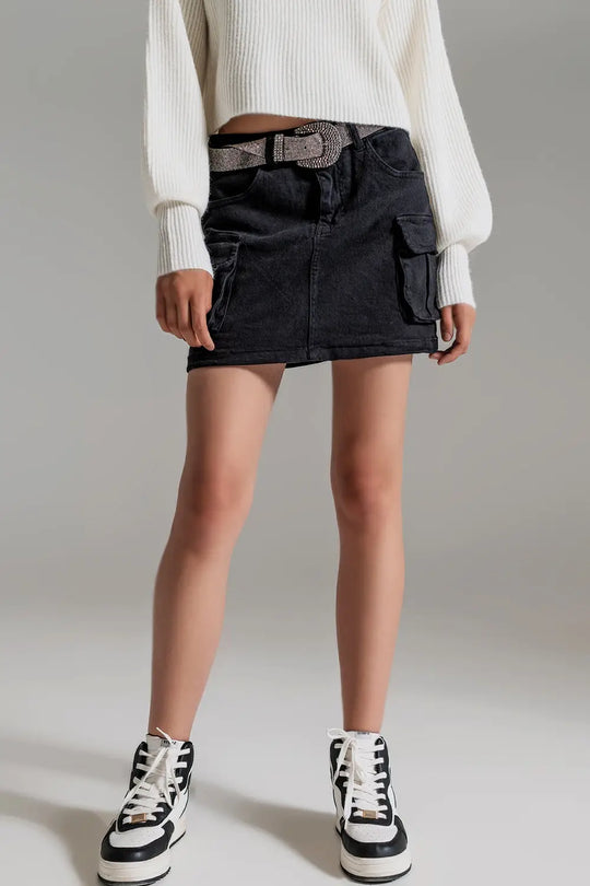 Q2 Cargo Mini Jupe en noir