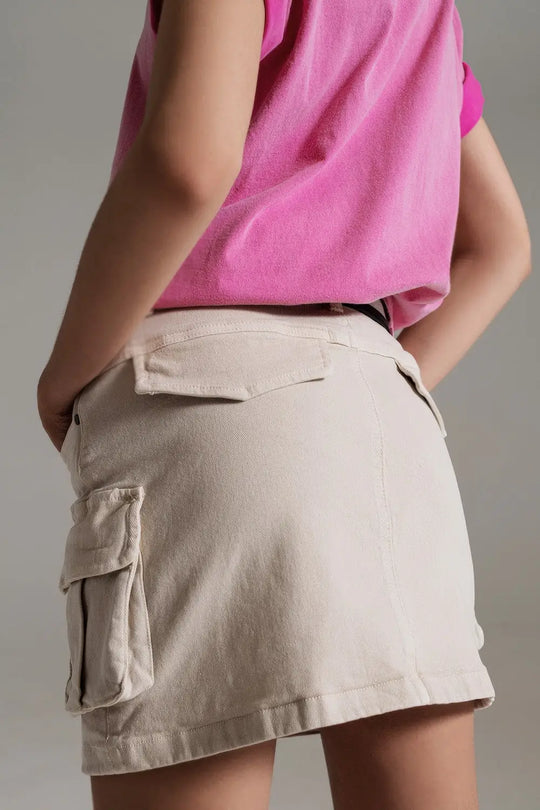 Cargo Mini Skirt in Beige - Skirts