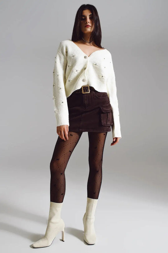 Cargo Mini Skirt in Dark Brown - Skirts