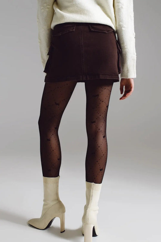 Cargo Mini Skirt in Dark Brown - Skirts