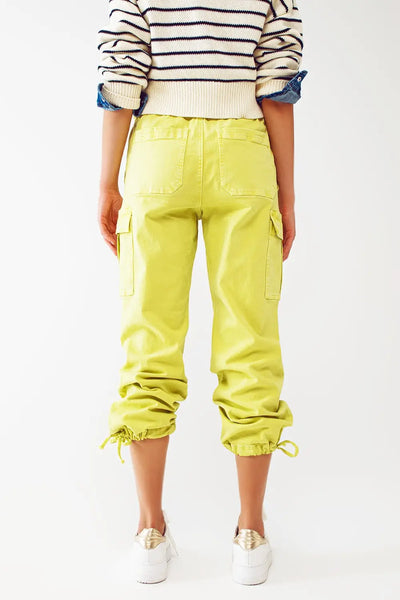 Cargo Pants with Tassel ends in lime - Jeans