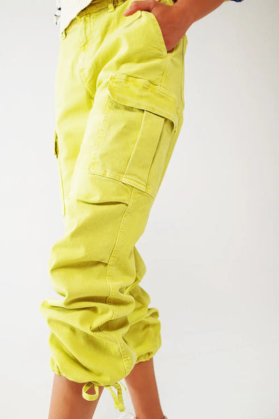 Cargo Pants with Tassel ends in lime - Jeans
