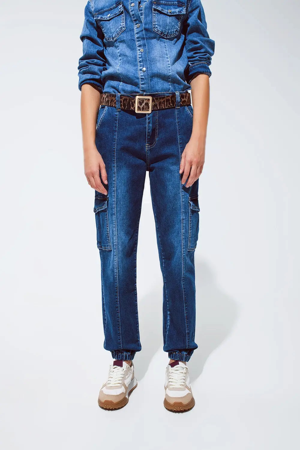 Cargo Style Jeans with Seam Down the Front in Medium Wash - Jeans