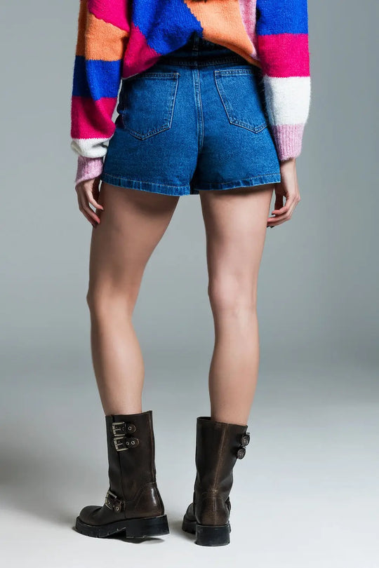 Cargo Style Skort With Front Pockets And Button Closure in Mid Wash - Skirts