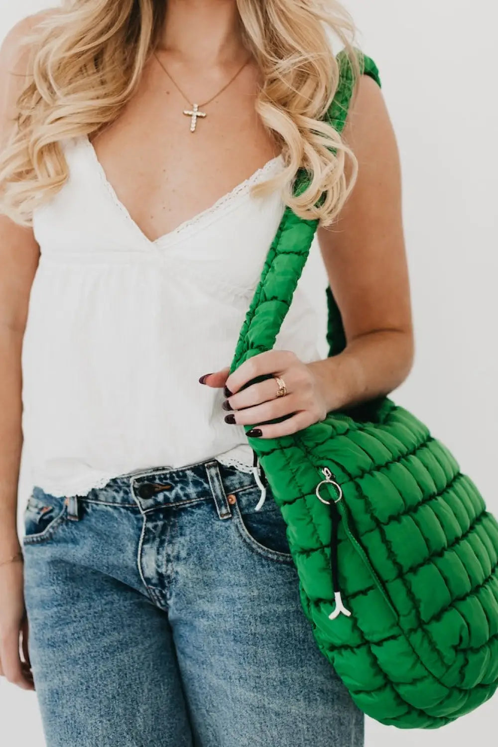 Carmen Quilted Hobo Tote Bag - Emerald - Tote Bag