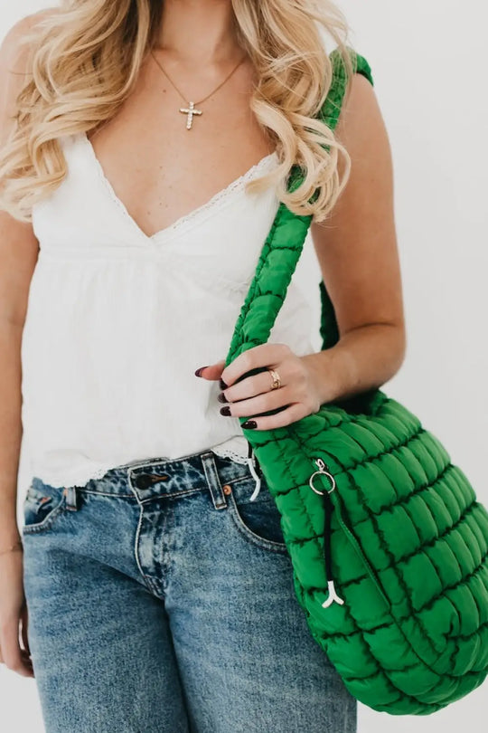 Carmen Quilted Hobo Tote Bag - Emerald - Tote Bag