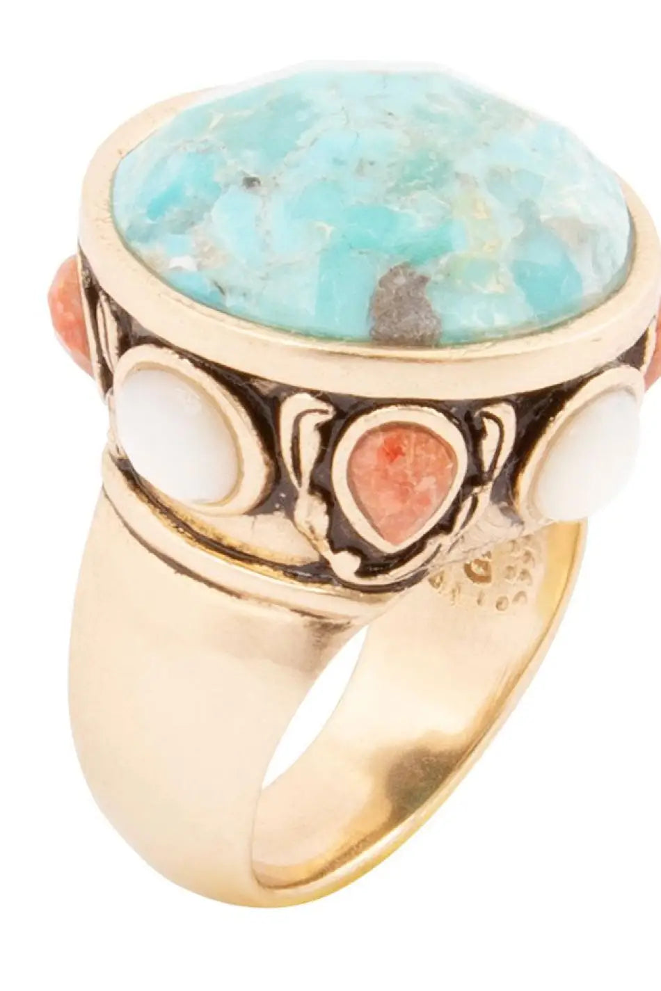 Champs Blue Turquoise and Coral Golden Statement Ring - Rings
