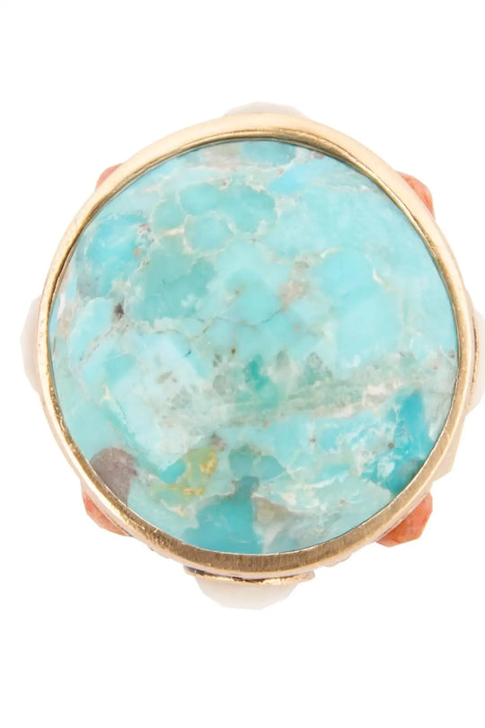 Champs Blue Turquoise and Coral Golden Statement Ring - Rings