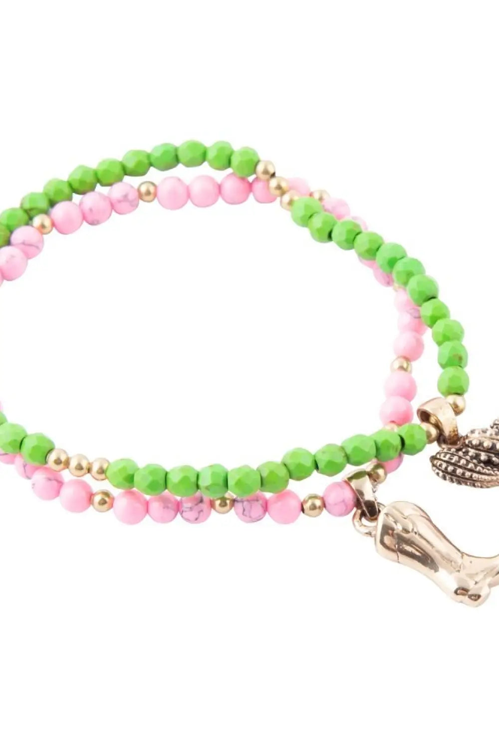 Charmed Cactus and Boot Pink Green Jade Golden Bracelet Set - Bracelets