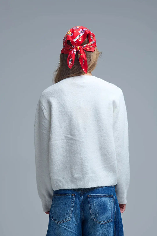 Charming White Cardigan with Heart Buttons - One Size / White - Sweaters