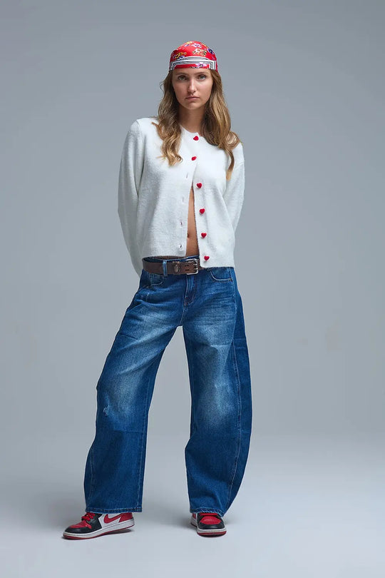 Charming White Cardigan with Heart Buttons - One Size / White - Sweaters