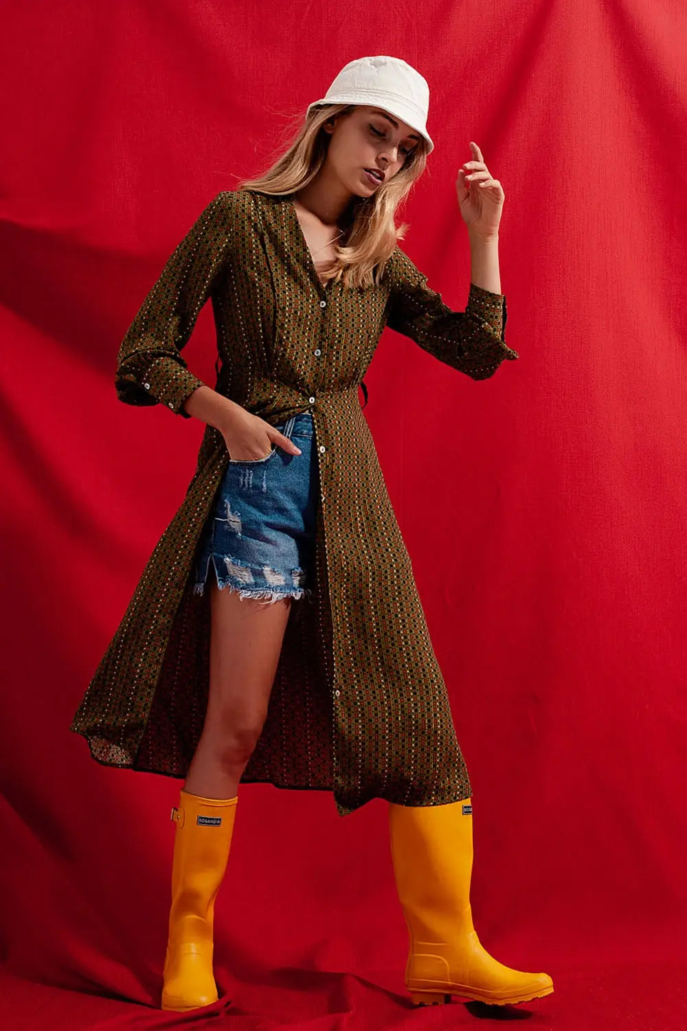Q2 Check print shirt midaxi dress
