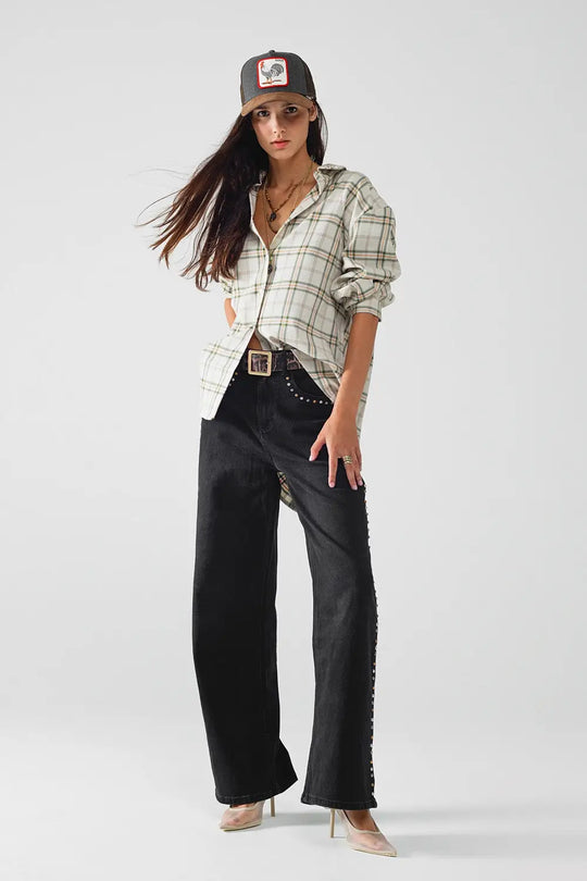 Checked Shirt With Back Opening In Beige - Shirts