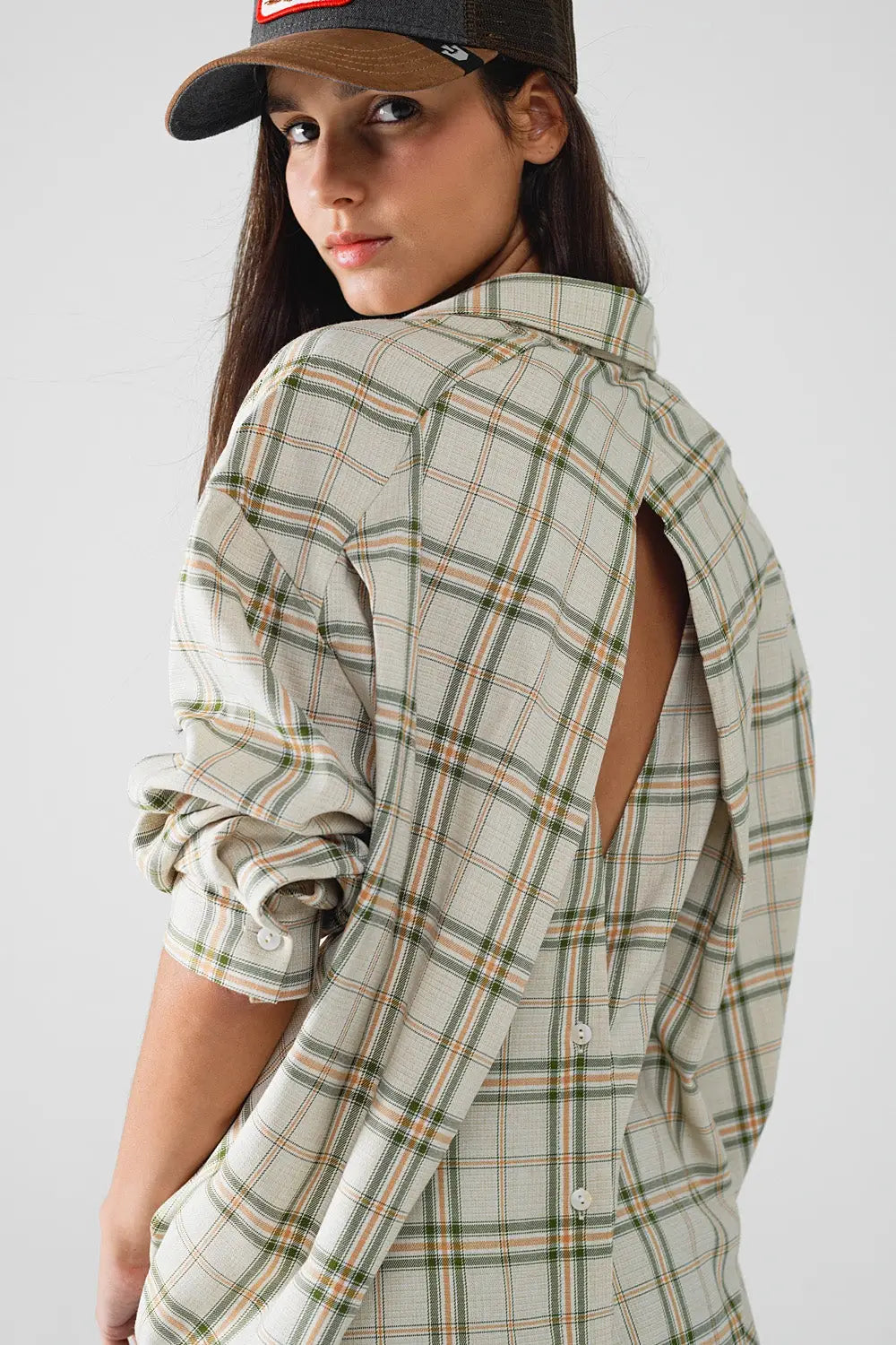 Checked Shirt With Back Opening In Beige - Shirts