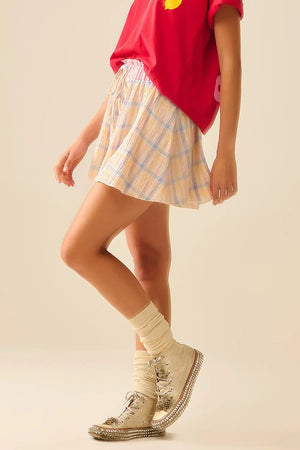 Q2 Checkered flowy short with Drawstring Waistband Multi-color