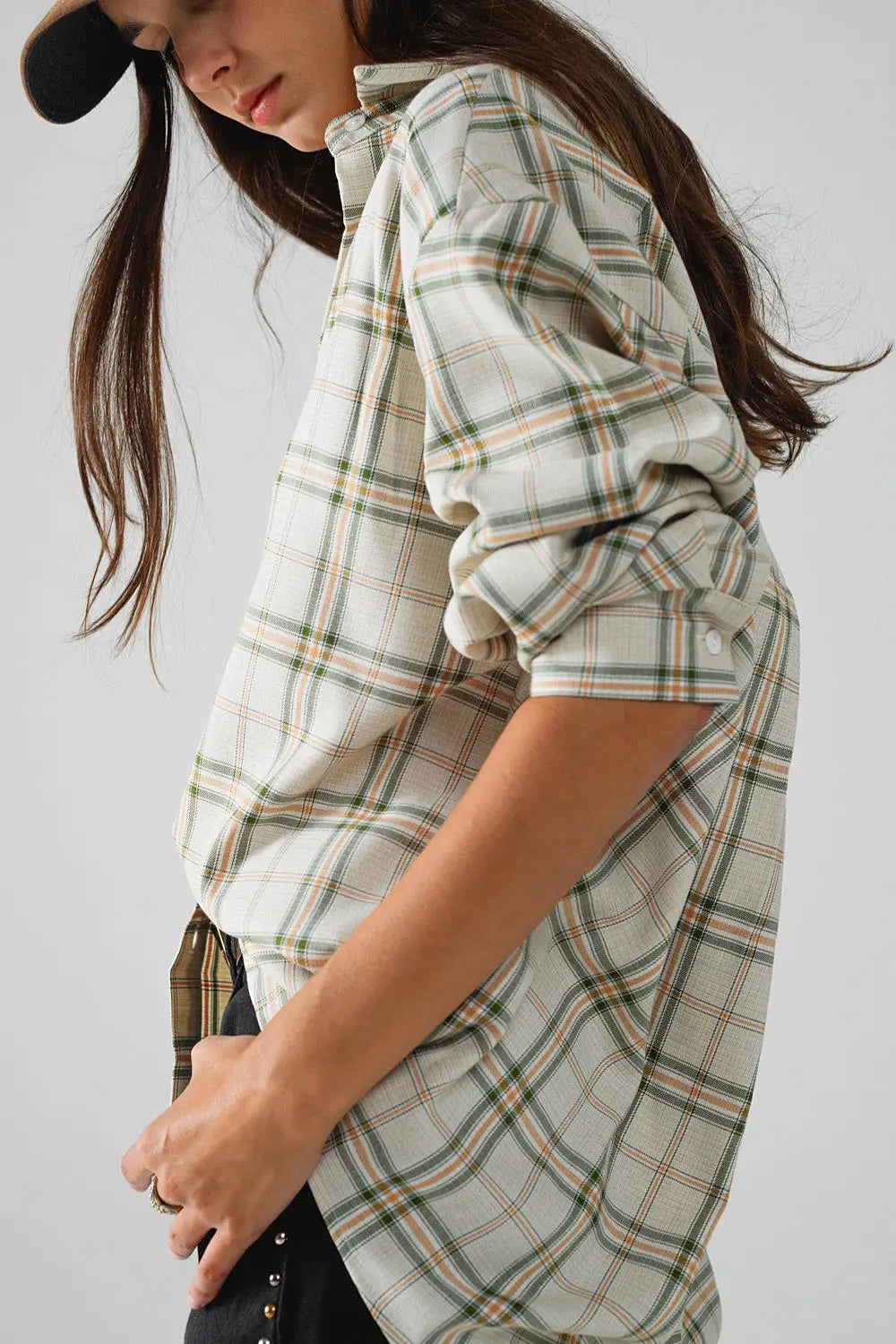 Chemise à carreaux avec ouverture au dos beige - Tee-Shirt