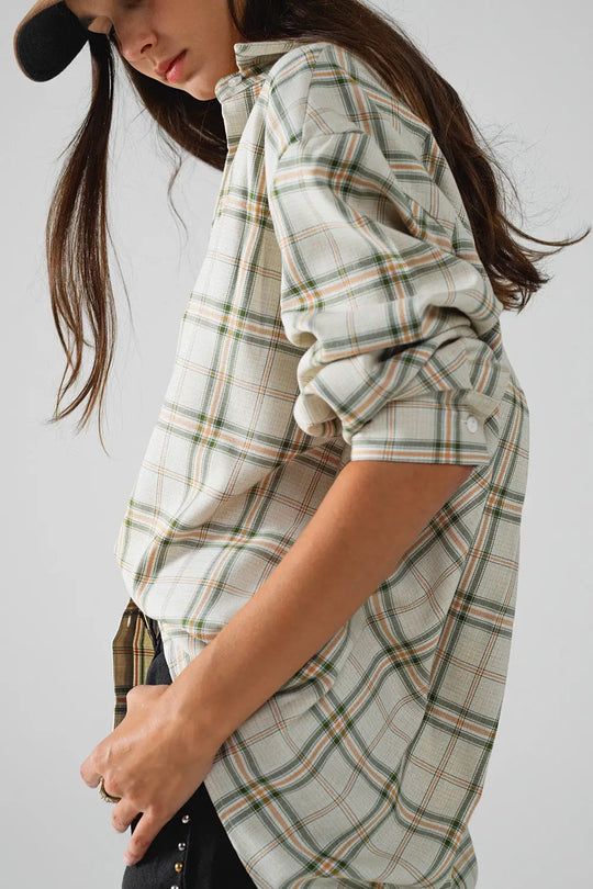 Chemise à carreaux avec ouverture au dos beige - Tee-Shirt
