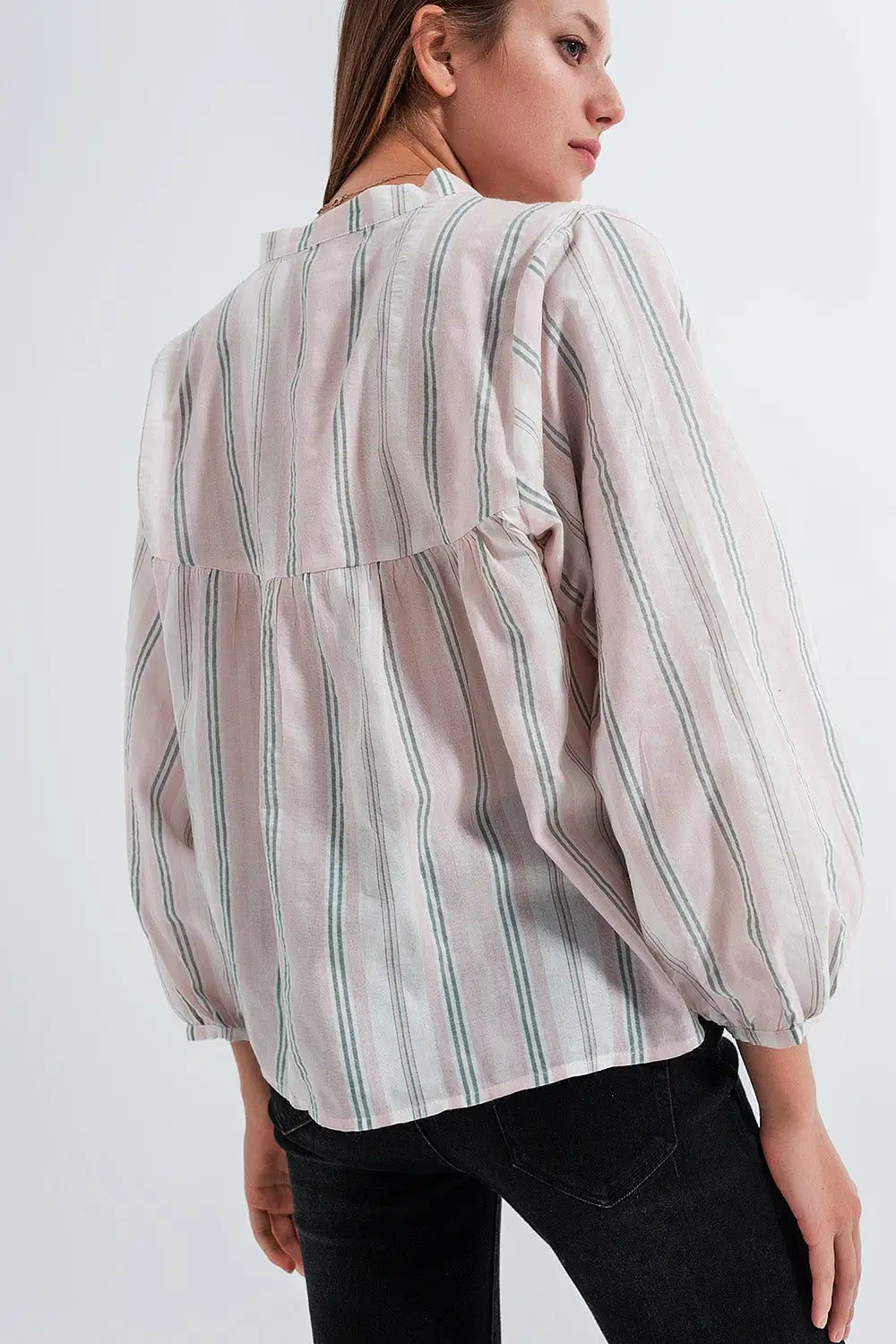 Chemise à col grand père Rayures roses - Tee-Shirt