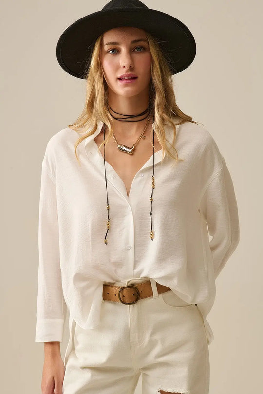 Chemise à coupe décontractée manches longues en blanc - Tee-Shirt