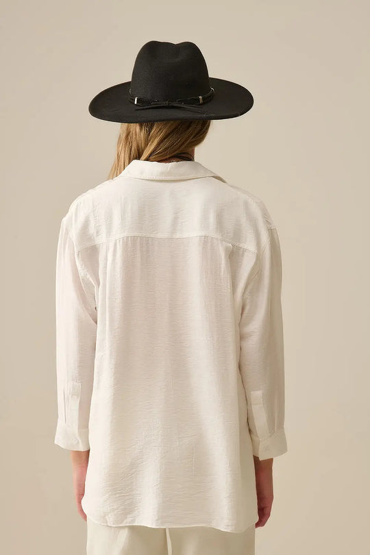 Chemise à coupe décontractée manches longues en blanc - Tee-Shirt