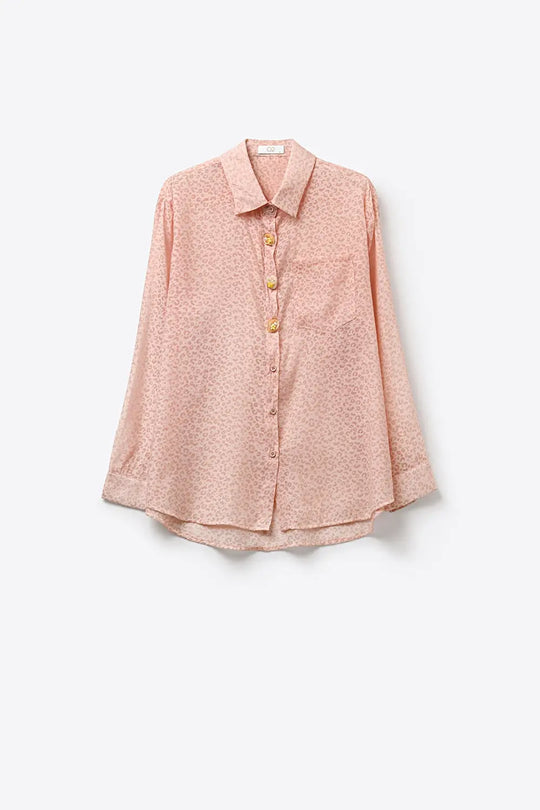 Chemise à imprimé animal rose en tissu transparent avec chemise boutonnée et poche - Tee-Shirt