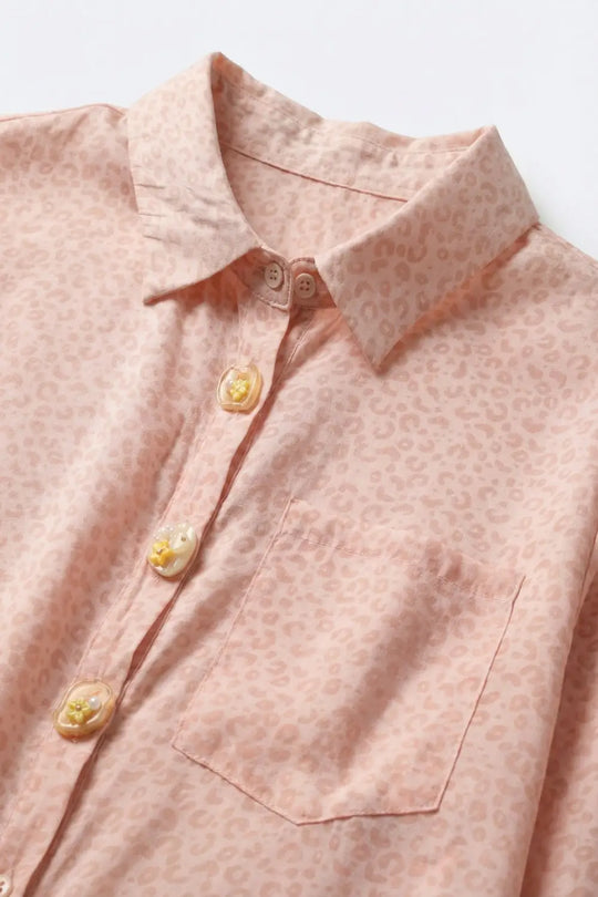 Chemise à imprimé animal rose en tissu transparent avec chemise boutonnée et poche - Tee-Shirt