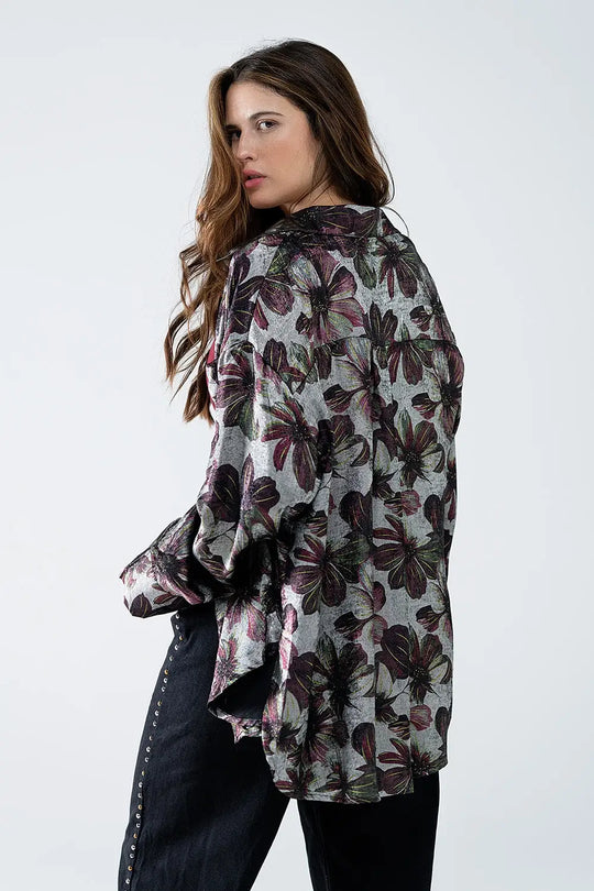 Chemise à imprimé floral à effet métallique - Tee-Shirt